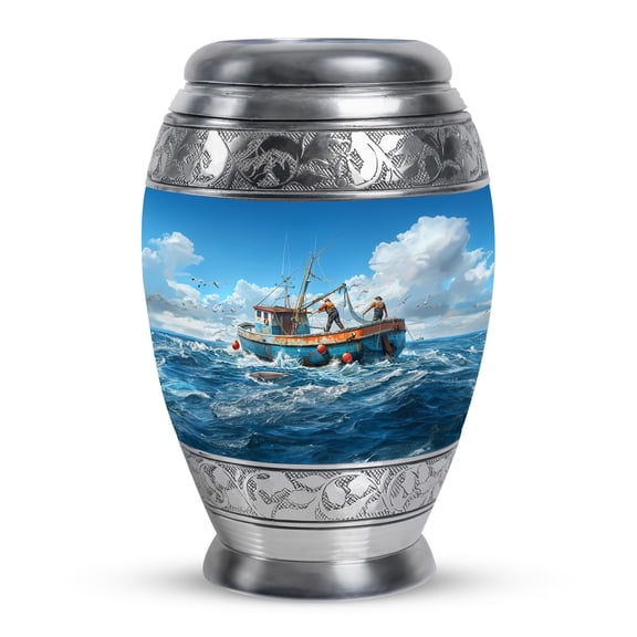 KARYLIZ Fishing Urn For Ashes Adult Male - Memorial Cremation Urns for Adult Human Ashes - Ocean Blue Urn for Ashes for Women - Urns For Human Ashes Adult Man - Decorative Funeral Gifts 10 Inch
