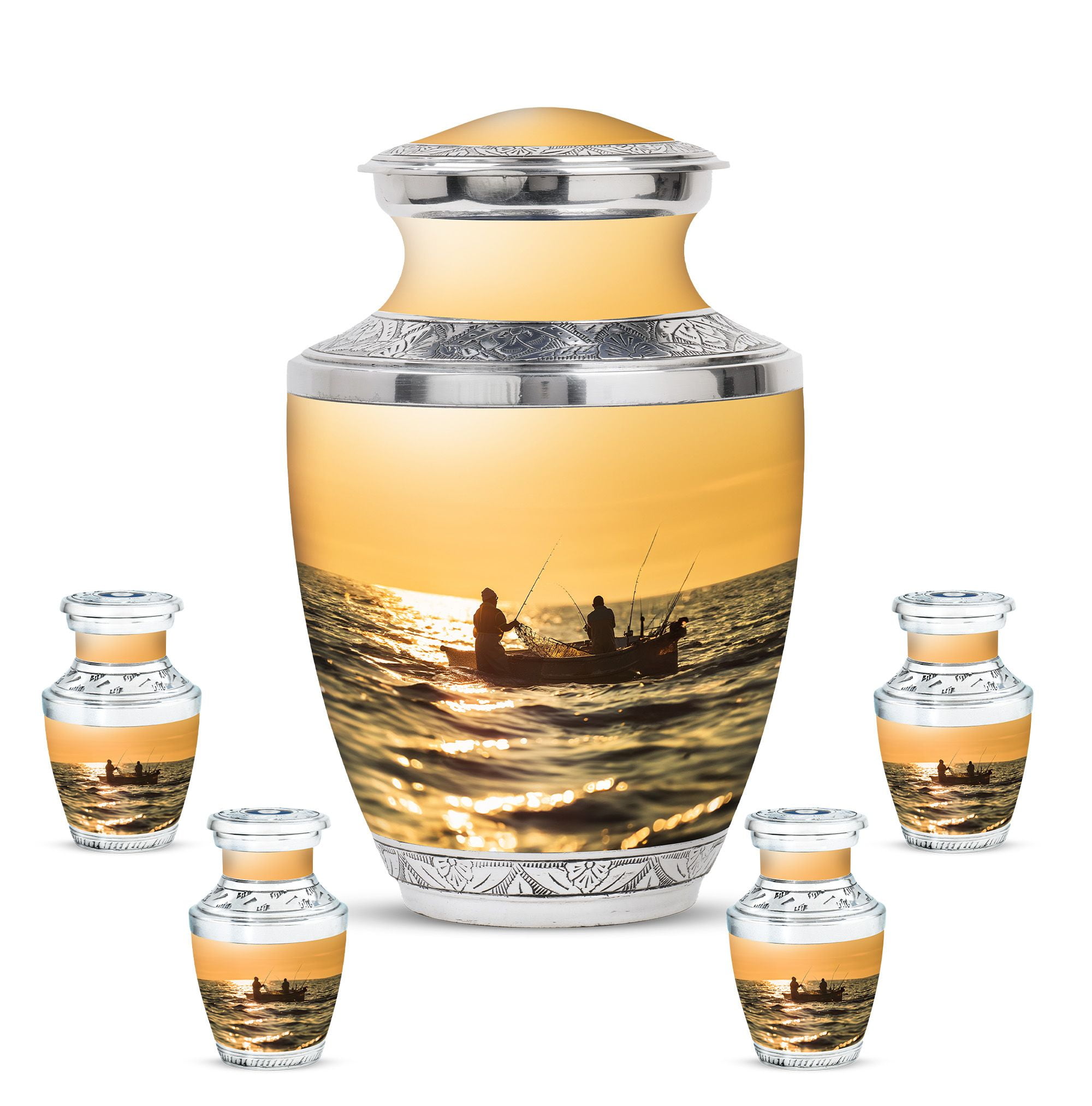 Fishing Urns 10Inch 3Inch Set Of 2 For Adult Ashes Decorative Gift For Men