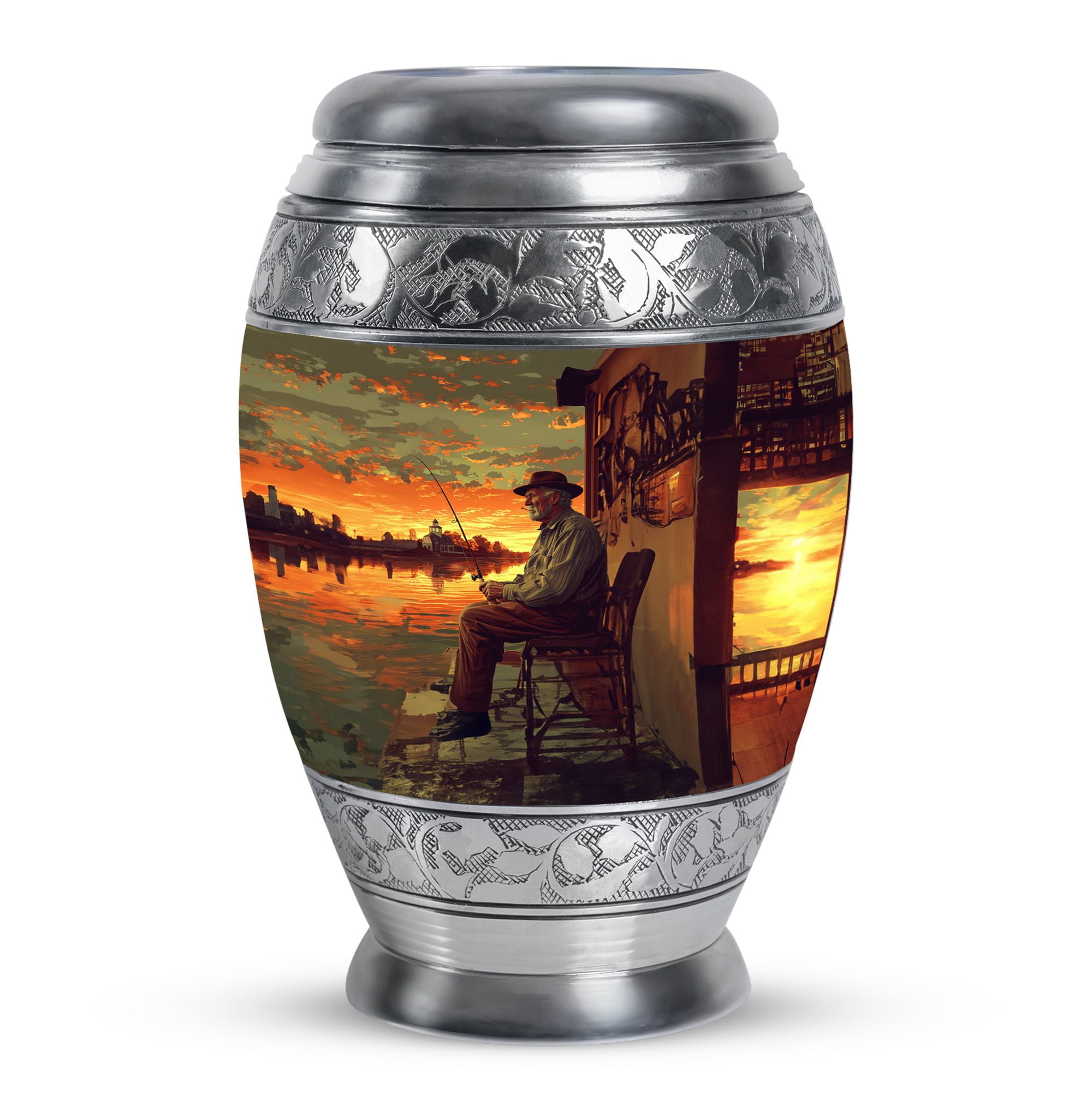 KARYLIZ Fishing Urns&nbsp;For Ashes - Urns for Human Ashes Adult Women - Sunset Urn For Human Ashes Adult Female - Cremation Urn for Ashes Adult Male - 10 Inch Funeral for Adult Ashes Men