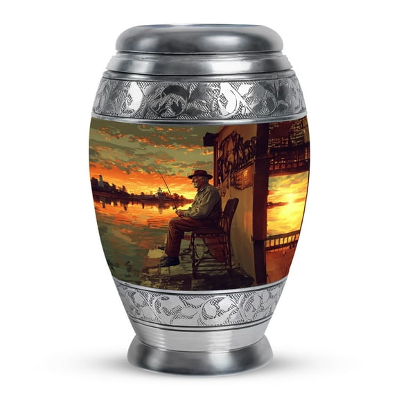 KARYLIZ Fishing Urns For Ashes - Urns for Human Ashes Adult Women - Sunset Urn For Human Ashes Adult Female - Cremation Urn for Ashes Adult Male - 10 Inch Funeral for Adult Ashes Men