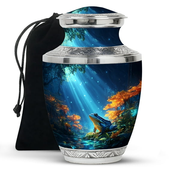KARYLIZ Frogs Cremation Urn for Ashes Mom & Dad - Blue Urn for Adult Ashes Male & Female - 10 Inch - Sun Rays Large Funeral Decorative Urns For Brother & Sister - Memorial Urns for Women & Men