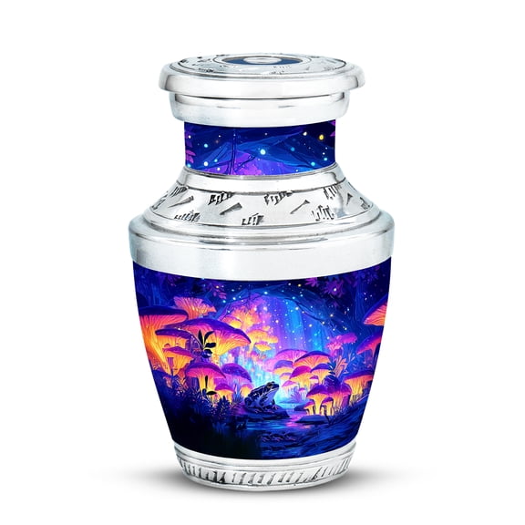 KARYLIZ Frogs Cremation Urn for Human Ashes Women & Men - Mini Kepsake Urns for Adult Ashes Mom & Dad - Mushrooms Funeral Urns - Electric Blue Urn for Ashes for Adult Female & Male - 3Inch Small