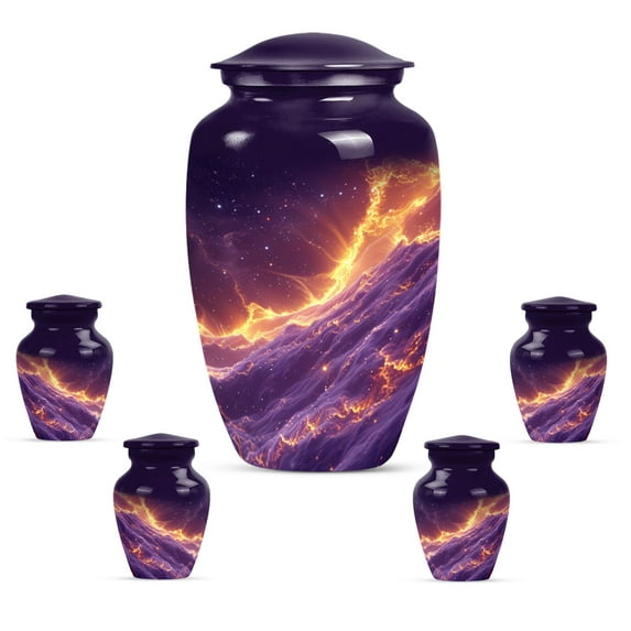 KARYLIZ Galaxy Cremation Urn - Mini Urns For Human Ashes Set 4 - Combo 10 Inch & 3 Inch, Pack of 5 - Funeral Urns for Human Ashes Adult - Black Purple & Red Cremation Urns for Human Ashes Women