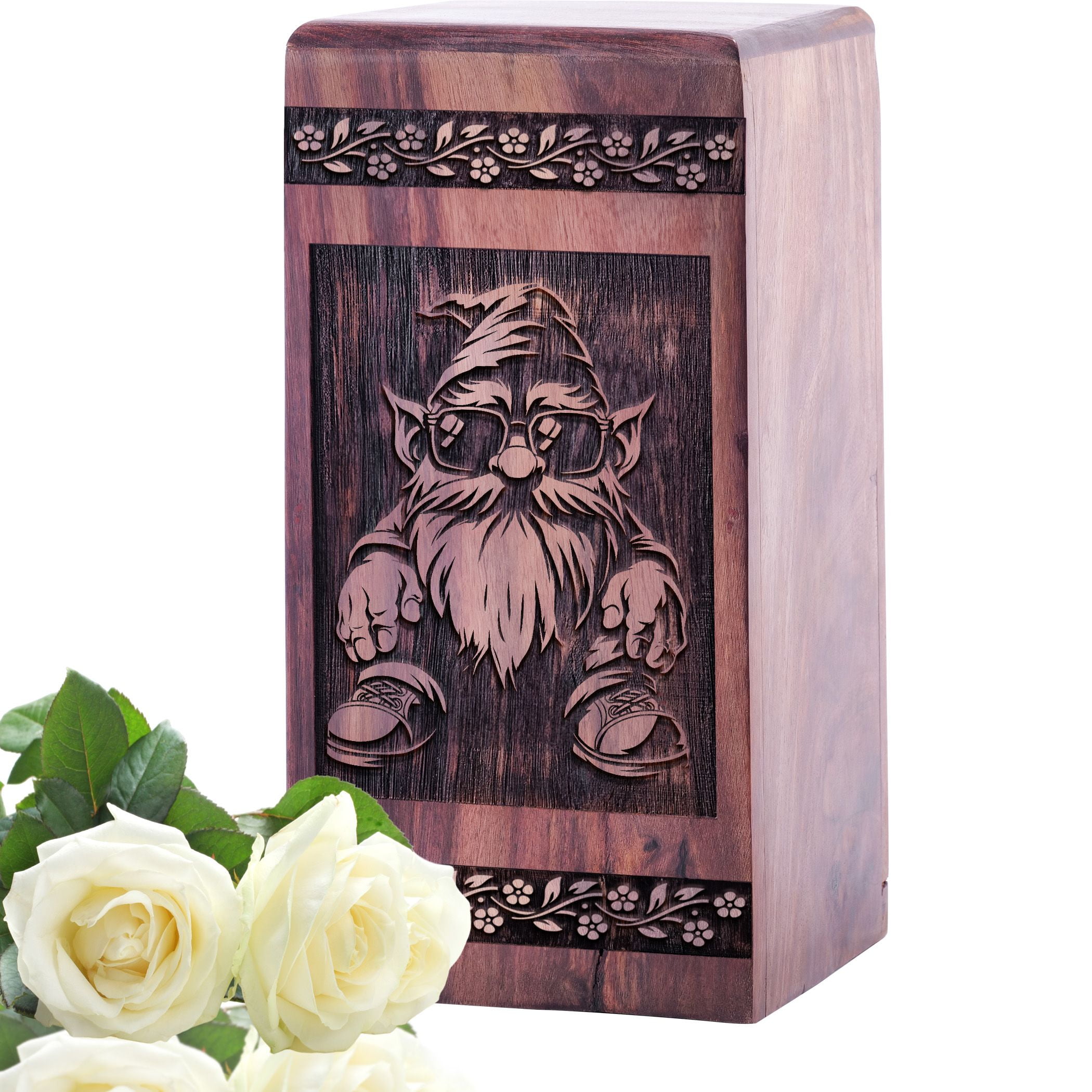 KARYLIZ Garden Gnome Wood Urns For Human Ashes - Cremation Urns For Ashes For Men - Remains Urn - Cremation Urns For Human Ashes - Memorial Urn For Human Ashes - Cremation Urns For Ashes 11.25 Inch