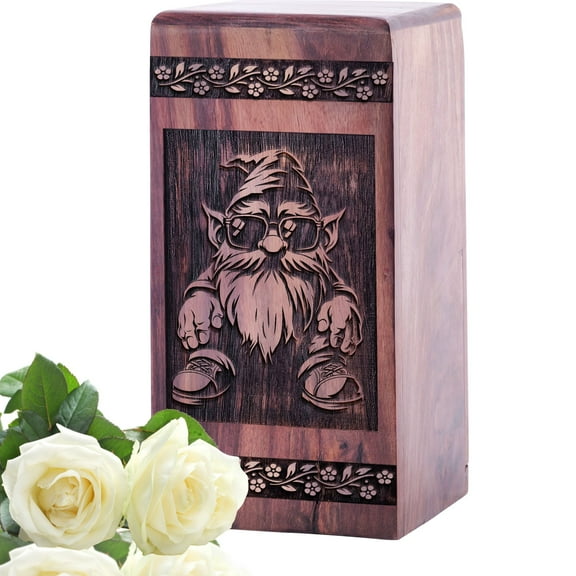 KARYLIZ Garden Gnome Wooden Box Large - Urns For Men Ashes Adult Male - Decorative Urn For Human Ashes - Burial Urns For Human Ashes - Ashes Memorial Urns For Adult - Decorative Urns