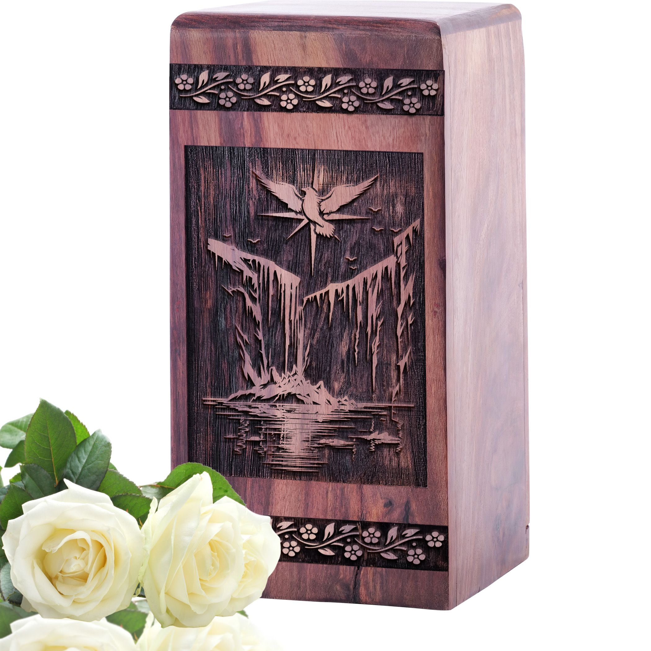 KARYLIZ Glacier Wooden Urn Box - Urns For Men - Cremation Urns For Burial - Human Ashes Cremation - Memorial Urns For Ashes - Cremation Wooden Urn