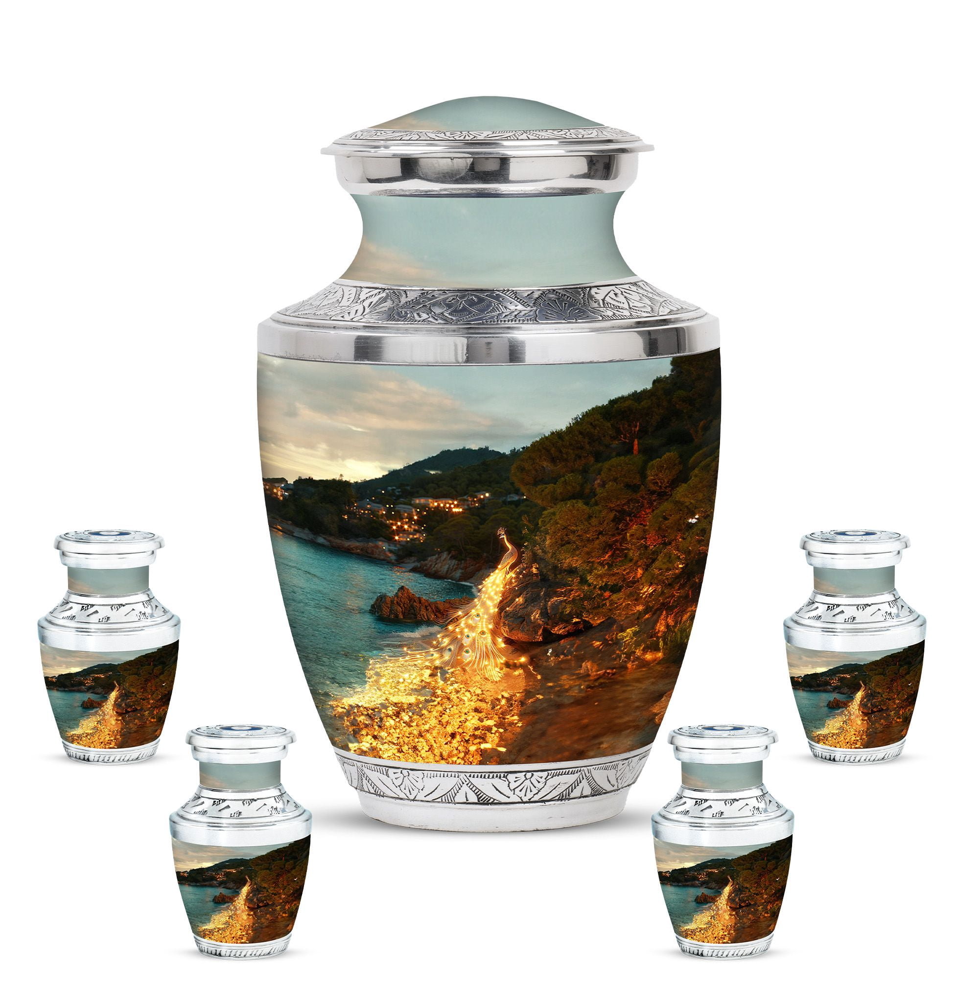 KARYLIZ Golden Peacock Urns for Ashes Combo of 5 – (Combo 10