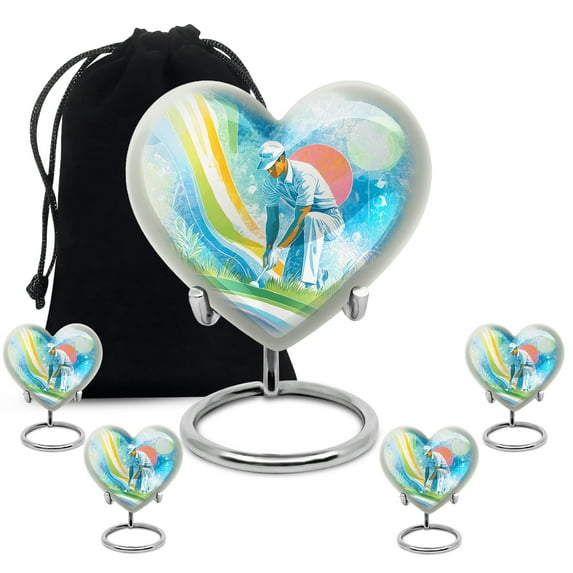 KARYLIZ Golf Ball Small Urns For Human Ashes Keepsake - Blue Heart Cremation Urn For Human Ashes Adult Male - Blue Large Urns for Female - Funeral Urn For Mom(Combo Of 5, 8 Inch & 3 Inch)