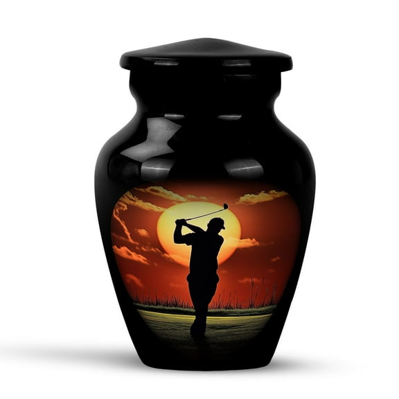 KARYLIZ Golf Urns for Dad - Mom Mini Funeral Urn - Sunset Keepsake for Cremation - Adult Male Urns - Memorial Burial Holder - Large Sports Urn for Human Ashes Adult Woman Ashes