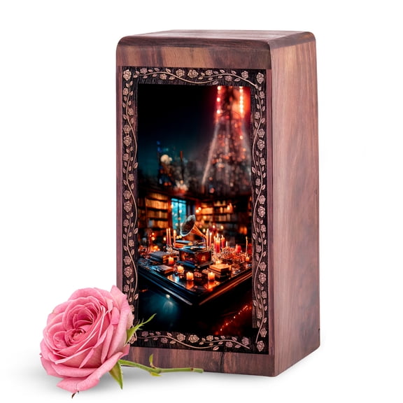 KARYLIZ Gramophone Wood Urns for Human Ashes - ize Wooden Adult Urns - Wooden Box for Ashes Human Adult - Handmade Wood Engraved Urn for Mother & Father - 11 Inch Large Burial Box