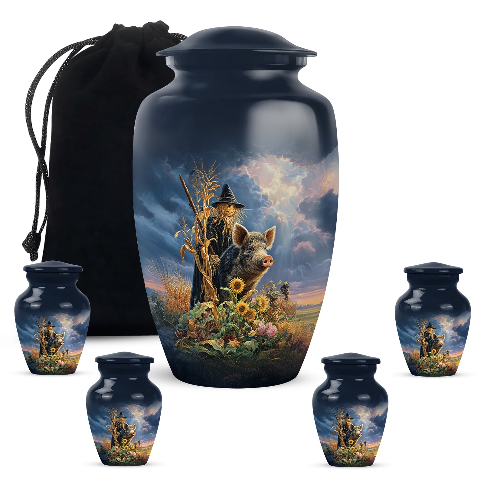 KARYLIZ Guinea Pig Cremation Urns For Human Ashes Adult Man - Blue Small Funeral Urn For Burial - Memorial Urn For Dad & Mom - Funeral Urns For Male & Female - Combo of 10 Inch & 3 Inch, Set of 5