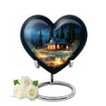 thumbnail image 1 of KARYLIZ Halloween Heart Shaped Urn For Ashes Adult Male - Blue Urns For Human Ashes Adult Man - Cabin in Forest Decorative Urn For Female - Memorial For Mom & Dad - Funeral Keepsake Urns Men - 3inch, 1 of 7