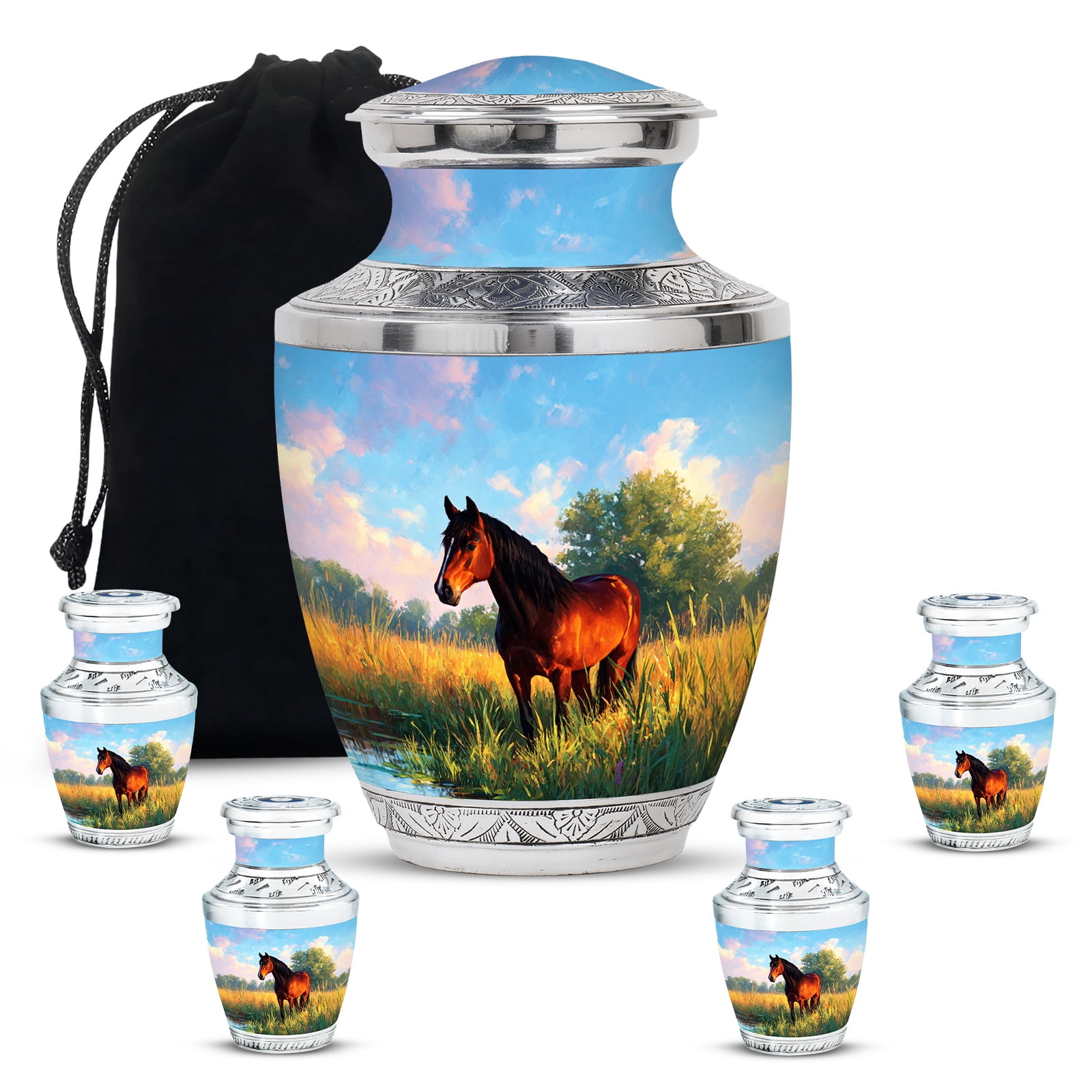 KARYLIZ Horse Cremation Keepsake Urn - Blue Urns For Human Ashes Adult ...