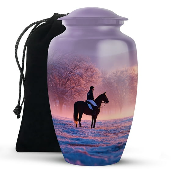KARYLIZ Horse Polo Urns For Human Ashes Adult Man, Lavender Urns for Human Ashes Adult Female, Ash Holders for Mom & Dad, Sunset Decorative Urns for Male, Funeral Urn Male