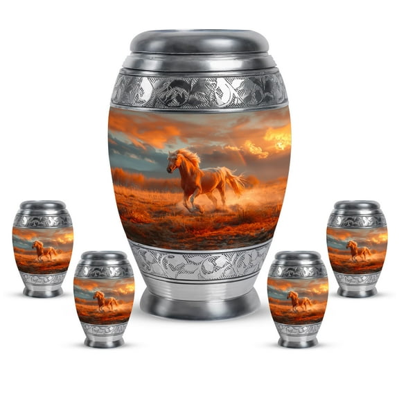 KARYLIZ Horse Urn - Urns For Human Ashes Adult Male - Small Urns For Ashes - Sunset Funeral for Human Ashes Adult Man & Women - Funeral Urn (Combo Of 5, 10 Inch & 3 Inch)