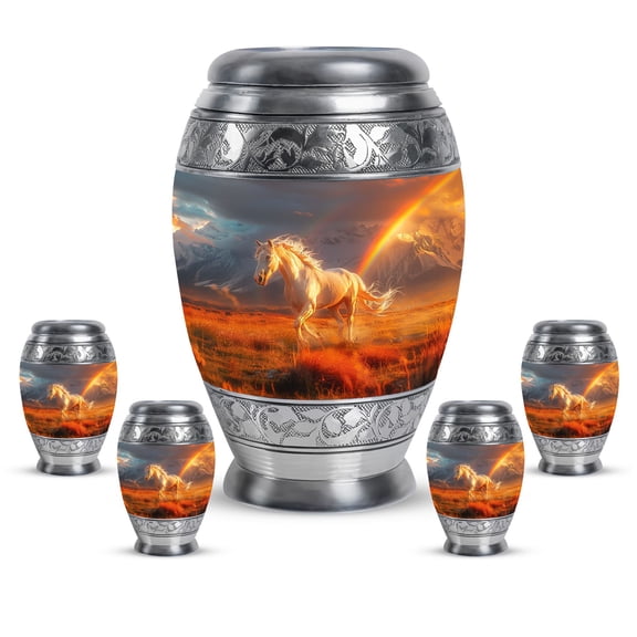 KARYLIZ Horse Urns&nbsp;- Urn For Human Ashes Adult Male - Urn For Ashes For Women Small - Rainbow Memorial Funeral for Human Ashes Adult Female - Cremation Urn for Human Ashes (Combo Of 5, 10" & 3")