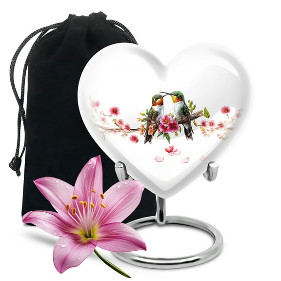 KARYLIZ Humming Bird Urn - White Heart Shaped Cremation Urns for Human Ashes - Large Funeral Urns For Human Ashes Adult Female - Cremation Urn for Mom & Dad