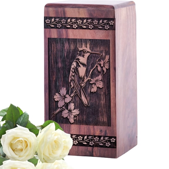 KARYLIZ Hummingbird Urn For Men - Large Burial Urn For Ashes Adult Male & Female - Wooden Urn For Human Ashes Adult - Urn For Ashes For Women - Cremation Urn For Men - Funeral Urn For Burial 14 Inch