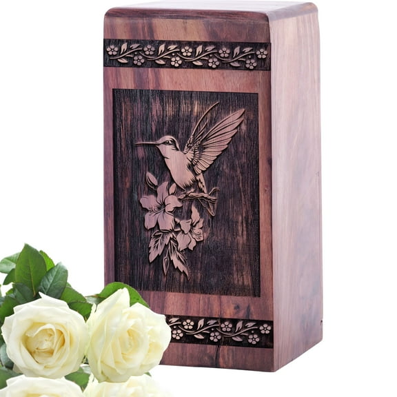KARYLIZ Hummingbird Urns - Wooden Cremation Urn For Ashes Adult Male - Mom Urns For Human Ashes Large - Burial Urns For Men - Cremation Urn For Adult Ashes Women & Men - Funeral Urn For Ashes 14 Inch