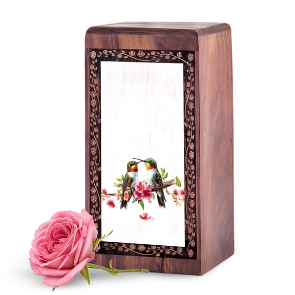 KARYLIZ Hummingbird Wooden Cremation Urn Box for Human Ashes Adult - 5 Inch Small Keepsake Box Urn - Wood Burial Urns for Ashes Adult Male - Urns for Mother & Father