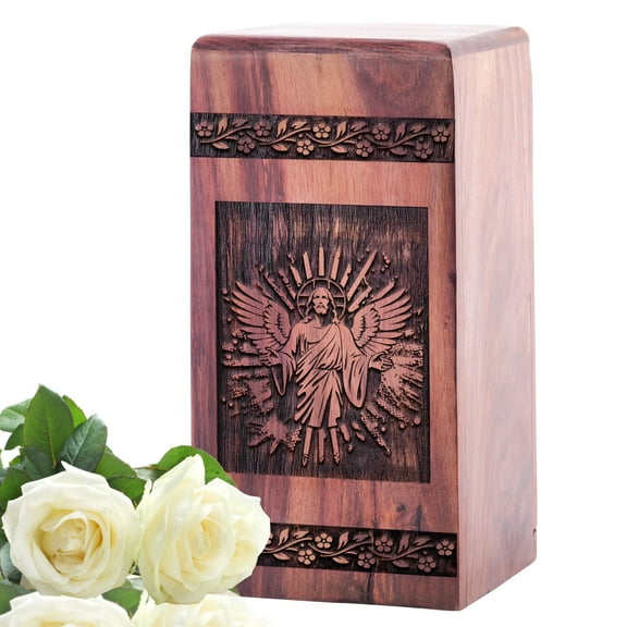 KARYLIZ Jesus Christ Wooden Box Urns For Human Ashes Timeless Funeral Urn - Cremation Urns For Men - Burial Urns For Adult Human Ashes - Memorial Urns For Human Ashes Large Urns