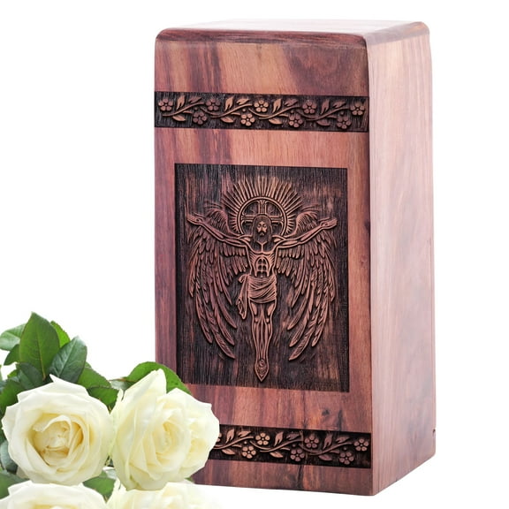 KARYLIZ Jesus Christ Wooden Urn Box For Human Ashes Classic Urn For Human Ashes - Cremation Urns For Adult Ashes Women - Burial Urns For Cremated Remains - Urns For Mom Large Urns