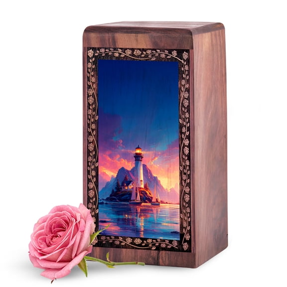 KARYLIZ Lighthouse Wooden Cremation Box for Human Ashes Adult Man - 5 Inch Small Wooden Boxes for Keepsakes - Wooden Lighthouse Urn - Funeral Urns for Home Decor & Burial