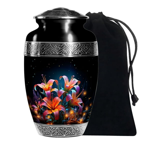 KARYLIZ Lily Flower Memorial Urns For Human Male & Female Large Urn For Adult Ashes 10 Inch