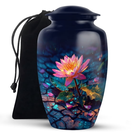 KARYLIZ Lotus on Mosaic Path Cremation Urns Large - Blue Ashes Holder for Women - Memorial Funeral Urn for Burial - Mom Urns for Human Ashes Adult Dad