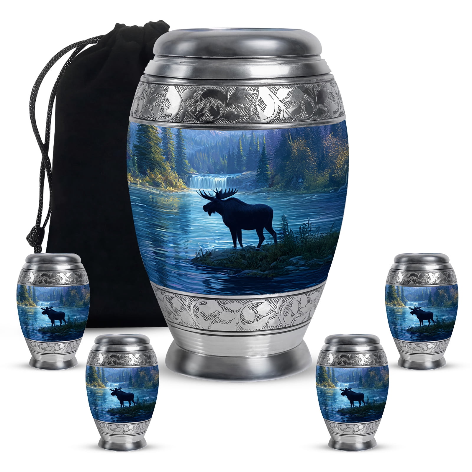 KARYLIZ Moose Urns for Human Ashes - Mini Keepsake Cremation Urns for Human Ashes Female & Male - 200 Cubic Inches - Memorial Urn For Women & Men - Funeral Urn Mom - Combo 10 Inch & 3 Inch, Pack of 5