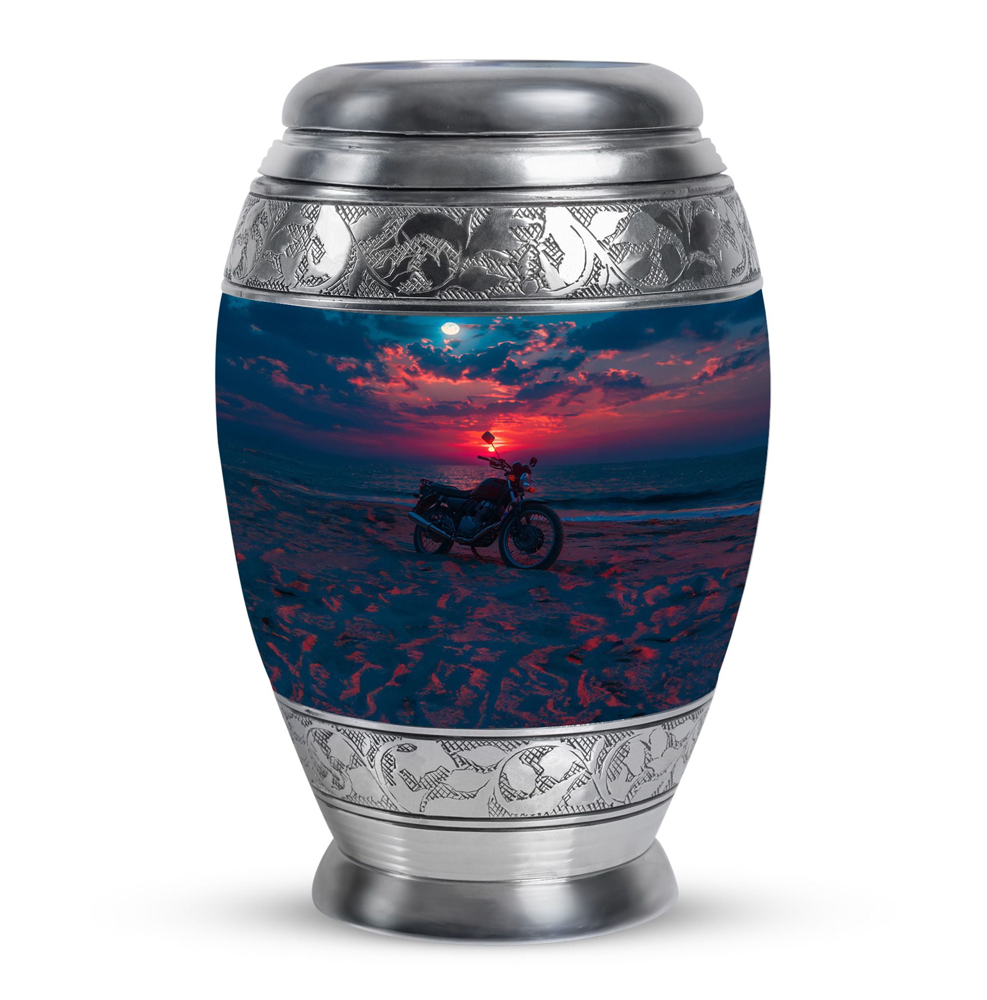 KARYLIZ Motorcycle Urn - 10 Inch - Urns For Human Ashes Adult Man - Cremation Boxes For Human Ashes - Sunset Blue Funeral Urn for Adult Ashes Women - Memorial Urns for Female & Male
