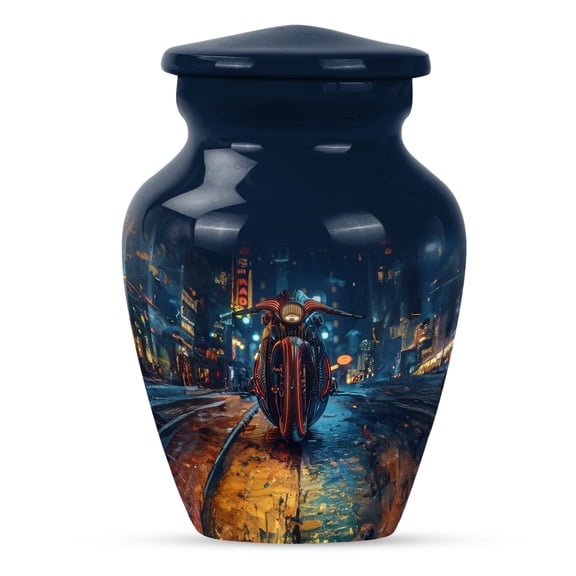 KARYLIZ Motorcycle Urn - City Night Blue Urn For Ashes Adult Male - Keepsake Urns for Human Ashes Adult Female - Funeral for Human Ashes Adult Man - Cremation Urn for Human Women 3 Inch
