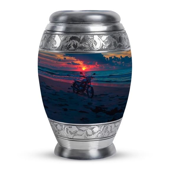 KARYLIZ Motorcycle Urns For Human Ashes Adult Man - 10 Inch - Urns For Human Ashes Adult Female - Sunset Blue Funeral Urn for Adult Ashes Women & Men - Cremation Urn for Male - Funeral Decorative