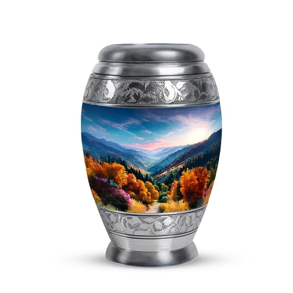 KARYLIZ Mountain Cremation Urns For Women - Small Memorial Urns For Human Ashes Adult - Sunset Funeral Keepsake Urn For Man - Blue Urn For Male & Female - Cremation For Mom & Dad (Small, 3 Inch)