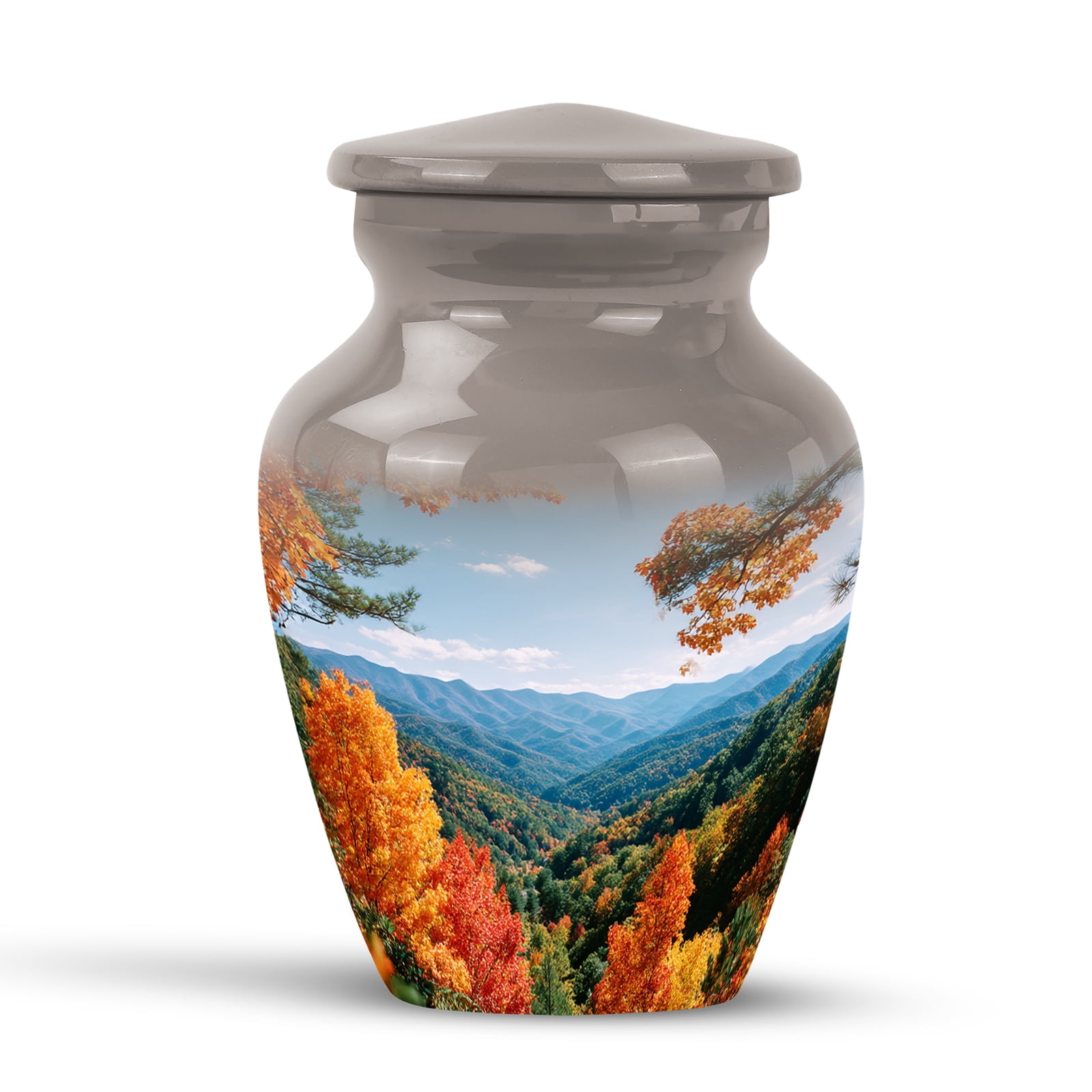 KARYLIZ Mountain Funeral Cremation Urns For Human Ashes - Autumn Urns For Human Ashes Adult Female - Gray & Blue Funeral Keepsake Urn For Women & Men - Funeral Decorative Urn For Male - 3inch