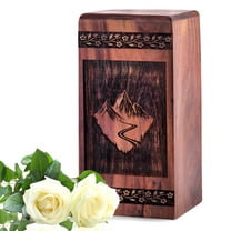 KARYLIZ Mountain Large Urns For Human Ashes Adult Female - Wooden Urns For Burial Cremation For Women Men 14 Inch