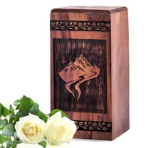 KARYLIZ Mountain Large Wooden Urn For Ashes Adult Male For Human Female - Cremation Urns For Women Burial 14 Inch