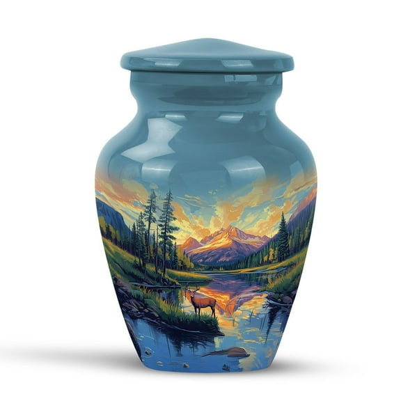 KARYLIZ Mountain Urn for Adult Male & Female - Deer Urns for Ashes Adult Female - Funeral Cremation Urns - Burial Ashes Holder - Human Memorial Urn