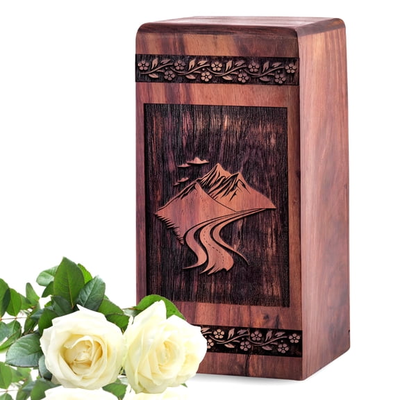 KARYLIZ Mountain Wooden Urns For Cremation Ashes Mother & Father Funeral - Large Urns For Burial Adult Male For Women For Men 14 Inch