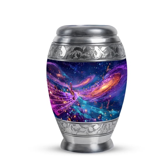 KARYLIZ Music Cremation for Male & Female - Small Urns for Human Ashes Keepsake - Galaxy of Music Burial Funeral for Mom & Dad - Golden Musical Notes Funeral for Woman & Men - Mini Keepsake (3inch)