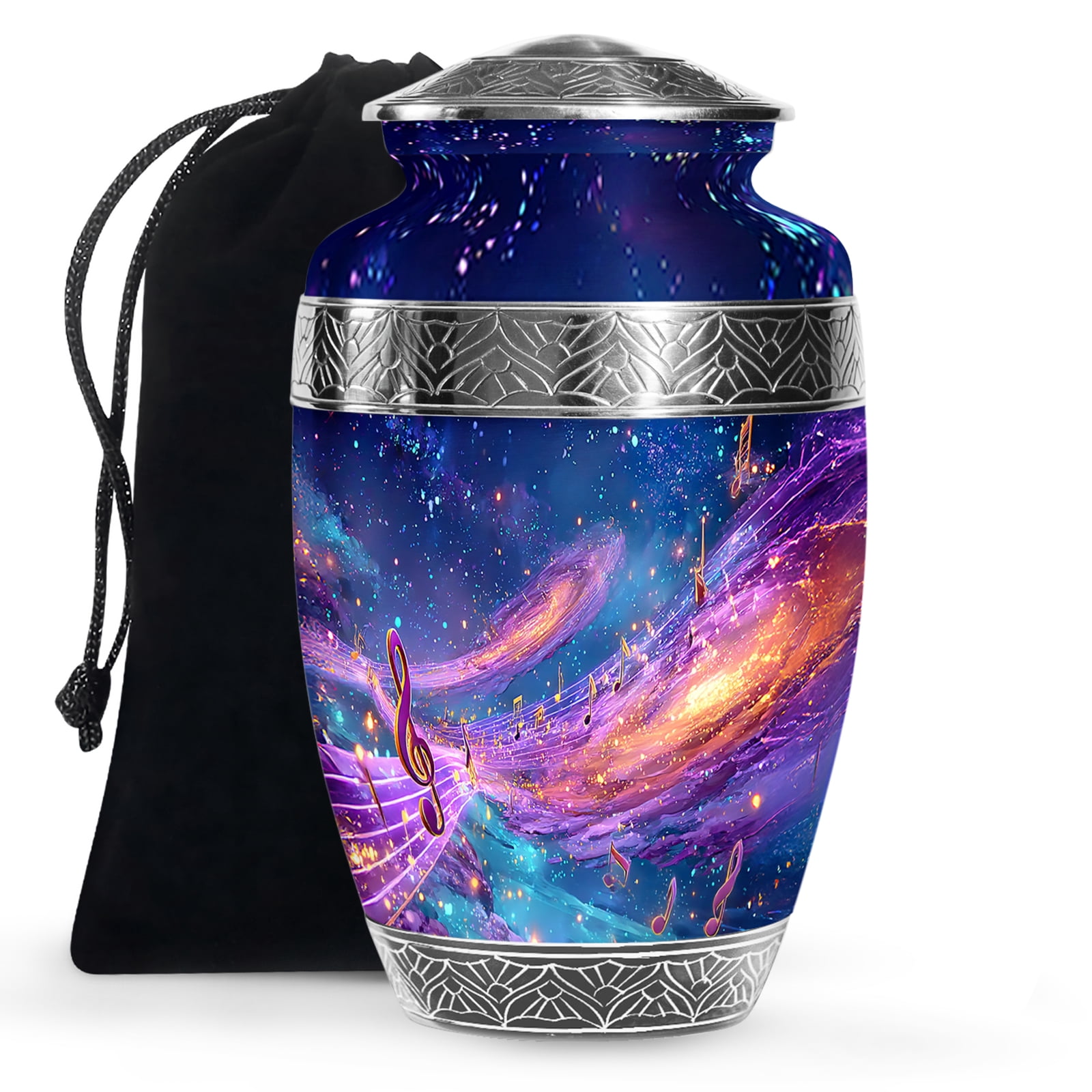 KARYLIZ Music Urn - 10 Inch - Large Decorative Urn For Ashes For Women - Galaxy of Music Funeral Urns for Ashes Adult Men - Cremation For Ashes Adult Male & Female - Musical Notes Urns for Mom & Dad