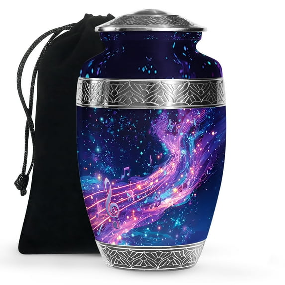 KARYLIZ Musical Instruments Urn - 10 Inch - Large Funeral Urns For Human Ashes Adult Man - Purple Memorial Tribute for Adult Male Dad - Night Sky Cremation Urns For Female - Decorative Ash Holders
