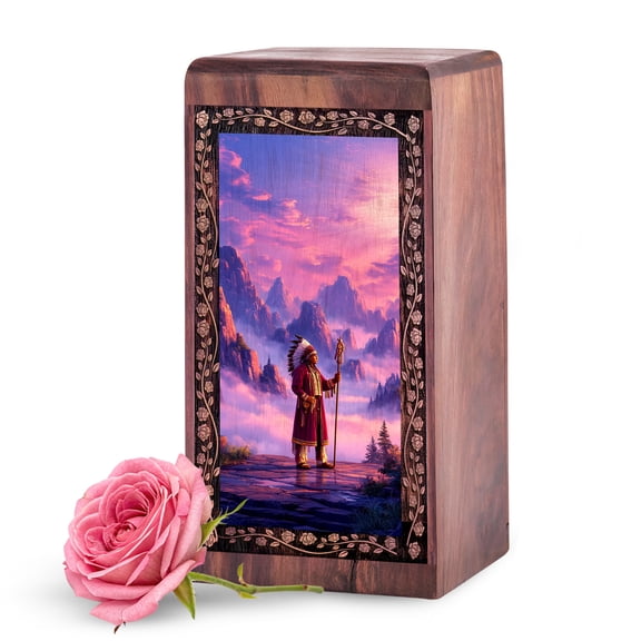 KARYLIZ Brave American Wooden Urn for Adults - 5 Inch Small Keepsake Box for Mother - Wood Urns - Purple Wooden Cremation Urn for Ashes for Women - Keepsake Box for Ashes Small