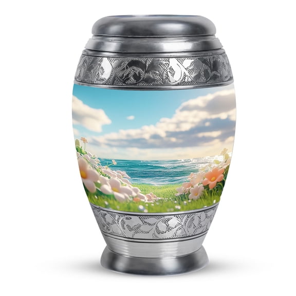KARYLIZ Nature Urns For Women Human Ashes - Large Funeral Memorial Cremation Urns for Male & Female - Blue Remains Ashes Urn Burial Urn Burial in Ground and Garden With Velvet Bag 10 Inch