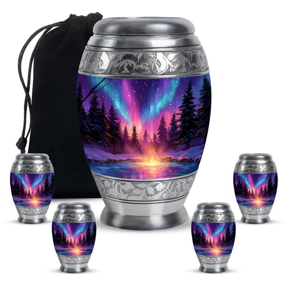 KARYLIZ Northern Lights Urns For Human Ashes, Funeral Urns for Male & Female, Northern Lights Burial Cremation Urn for Ash, Memorial Gift for Male, Small, Combo 10 Inch & 3 Inch, Set of 5