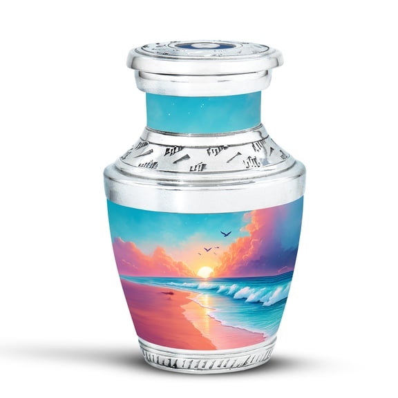 KARYLIZ Ocean Beach Sunset Burial Urn For Ashes For Women, Ash Keepsakes For Family, Small Urns for Grandmother & Grandfather, Mini Keepsake Urn for Humans Ashes, Cremation Urns, 3 Inch Tiny