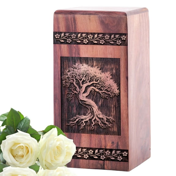 KARYLIZ Old Tree Of Life Wooden Ashes Urns - Large Urn For Human Ashes - Contemporary Urns For Cremation Ashes - Sleek Design - Adult Female - Memorial Gifts - Funeral Urns