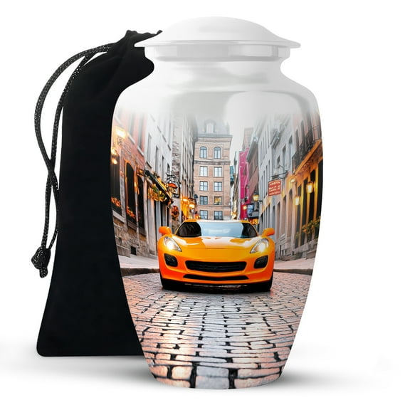 KARYLIZ Orange Car Urn&nbsp;For Ashes Adult Male, Cremation Urns for Human Ashes Adult Female, Funeral Urns For Mom & Dad, Decorative Burial Urn for Men & Women