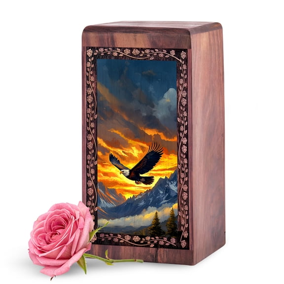 KARYLIZ Patriotic Eagle Wooden Cremation Urns for Adult Male – Wood Urn – Cremation Boxes for Human Ashes – Funeral Urn for Ashes Adult Man & Women - Tribute - 11 Inch Large Burial Box