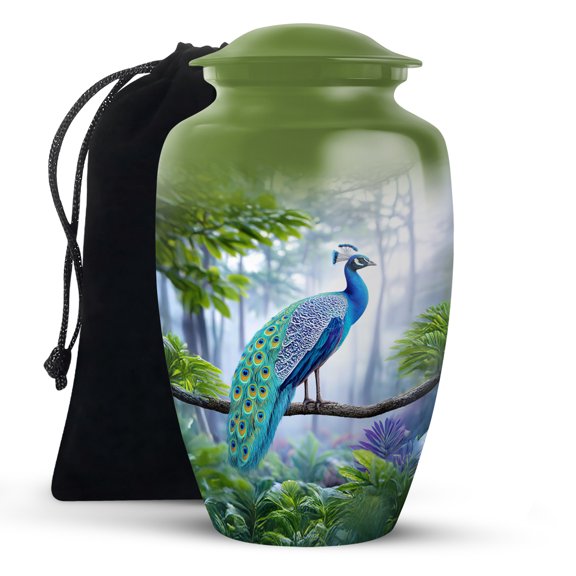 KARYLIZ Peacock Cremation Urns For Human Ashes - Large Urns For Human Ashes Adult Female & Male - Funeral Urn For Men & Women - Memorial Decorative Urn For Mom & Dad
